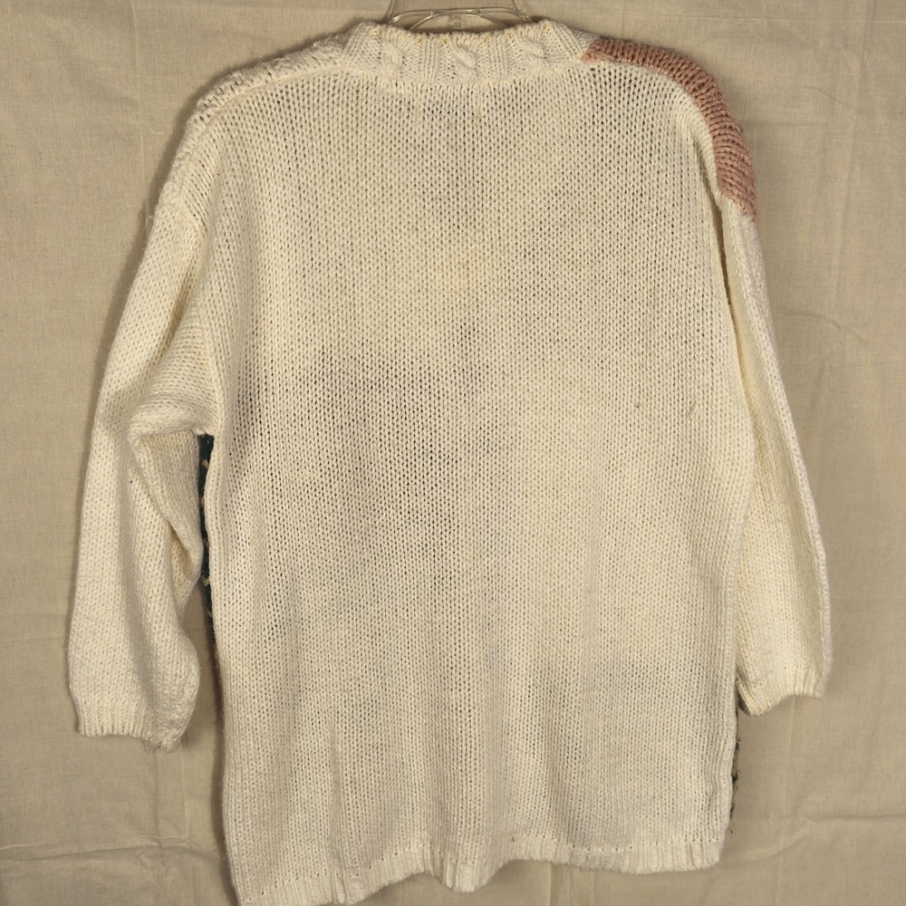 Vintage Patchwork Handmade Sweater Cottagecore Floral Knit Women Oversized Small - Picture 2 of 8